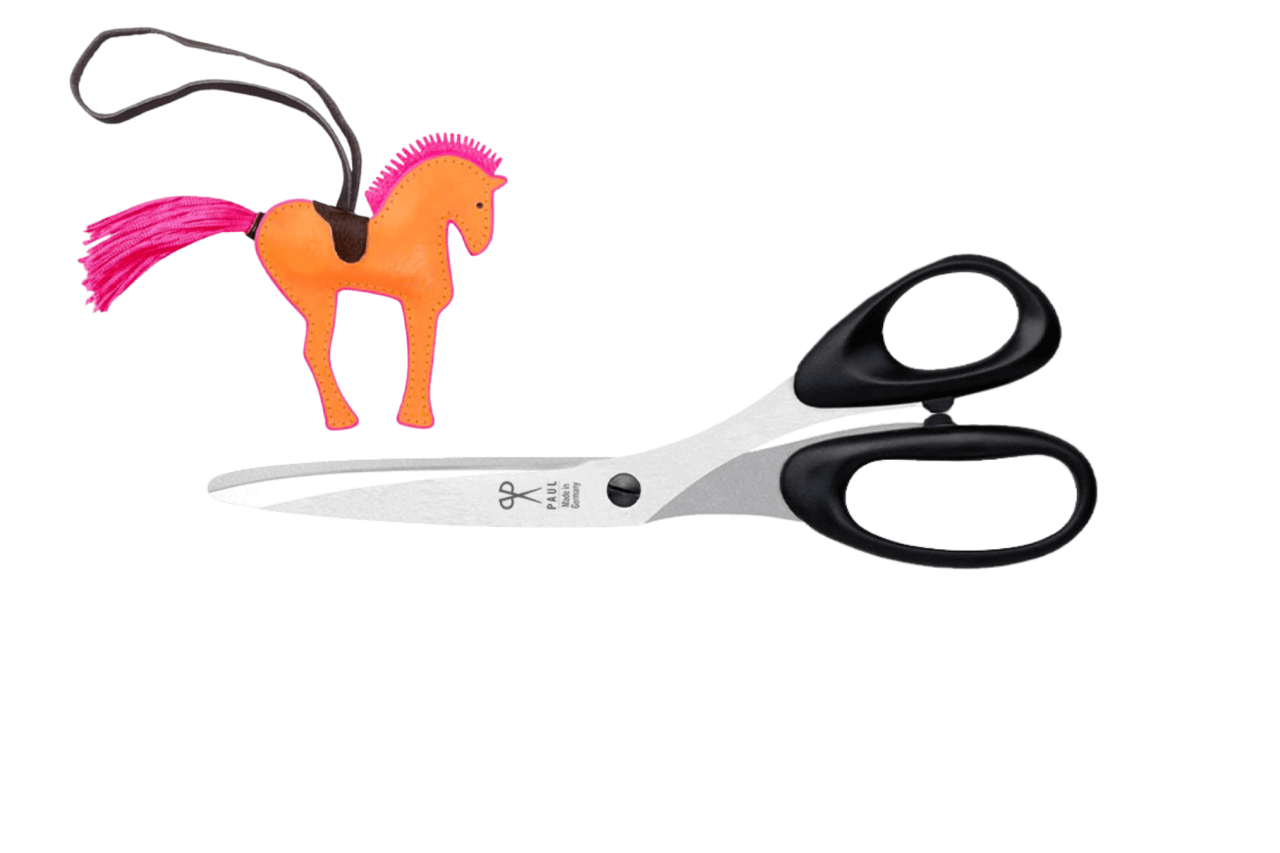 Premium tail scissors with hand-sewed horse tag made of leather